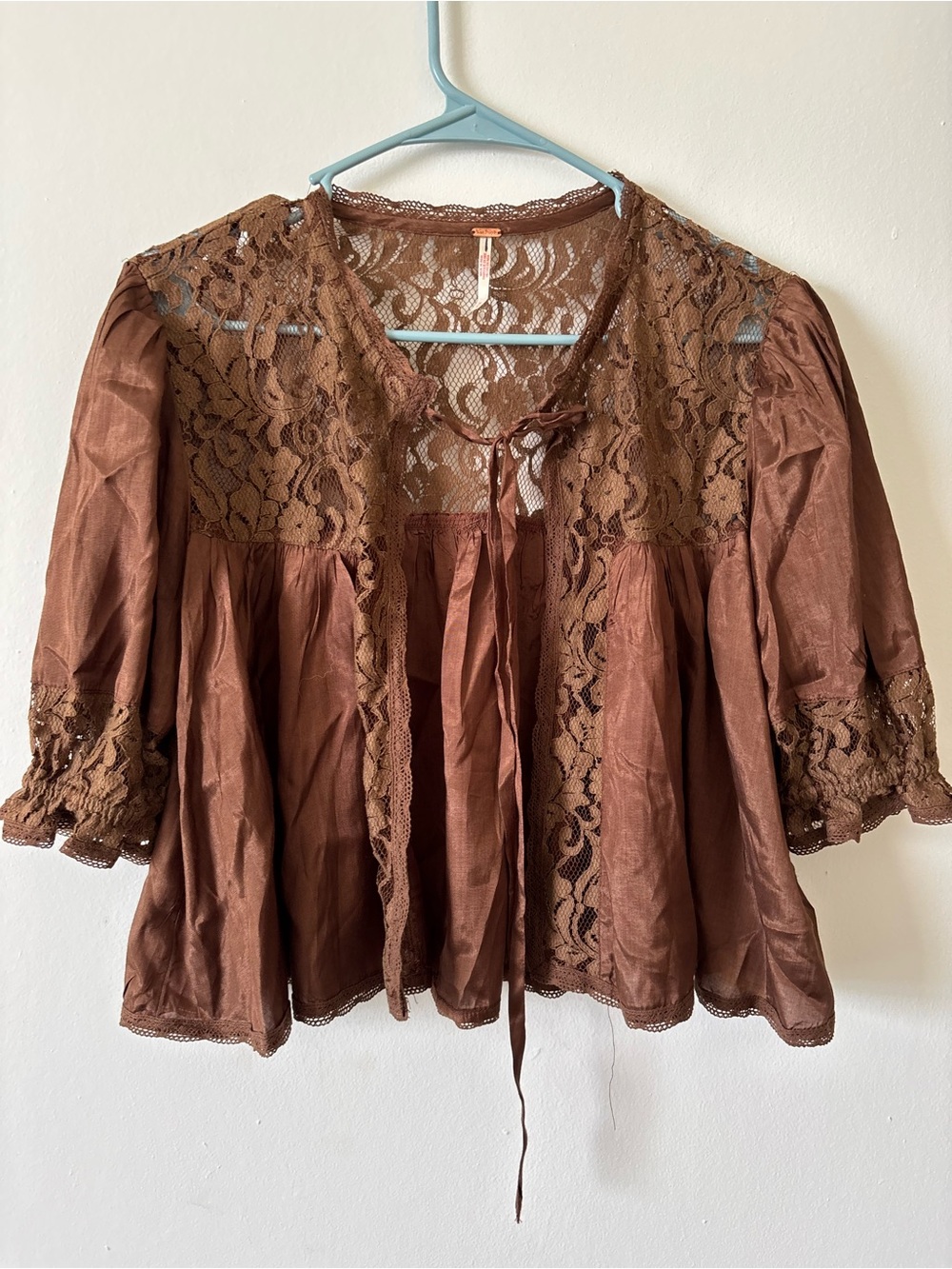 Free People Chocolate Brown Satin Lace Trim Slip Dress - Picture 11 of 12